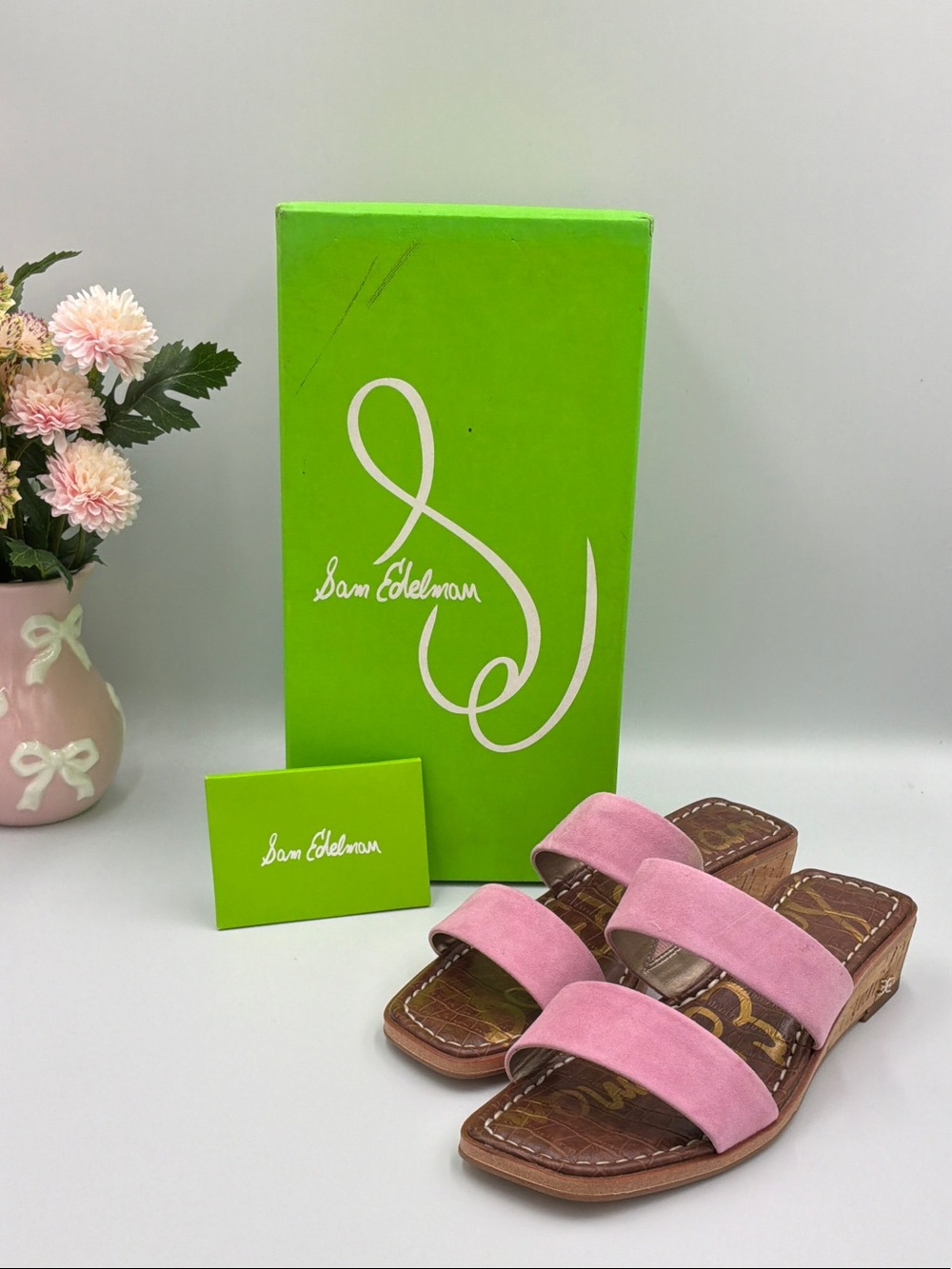 Sam Edelman Pink Suede Double-Strap Slide Sandals